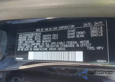 2011 Volvo Xc60 3.2 R-Design from USA, damaged, VIN YV4940DZ9B2218432